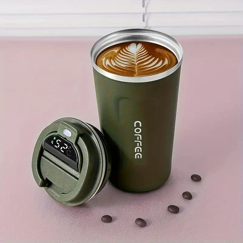 1pc 510ml/17.25oz Stainless Steel Coffee Bottle With Temperature Display, Reusable Vacuum Insulated Coffee Cup, Portable For Office, Outdoor Sports, Fitness, Travel