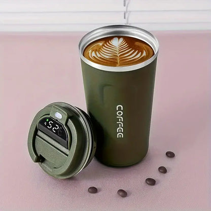 1pc 510ml/17.25oz Stainless Steel Coffee Bottle With Temperature Display, Reusable Vacuum Insulated Coffee Cup, Portable For Office, Outdoor Sports, Fitness, Travel